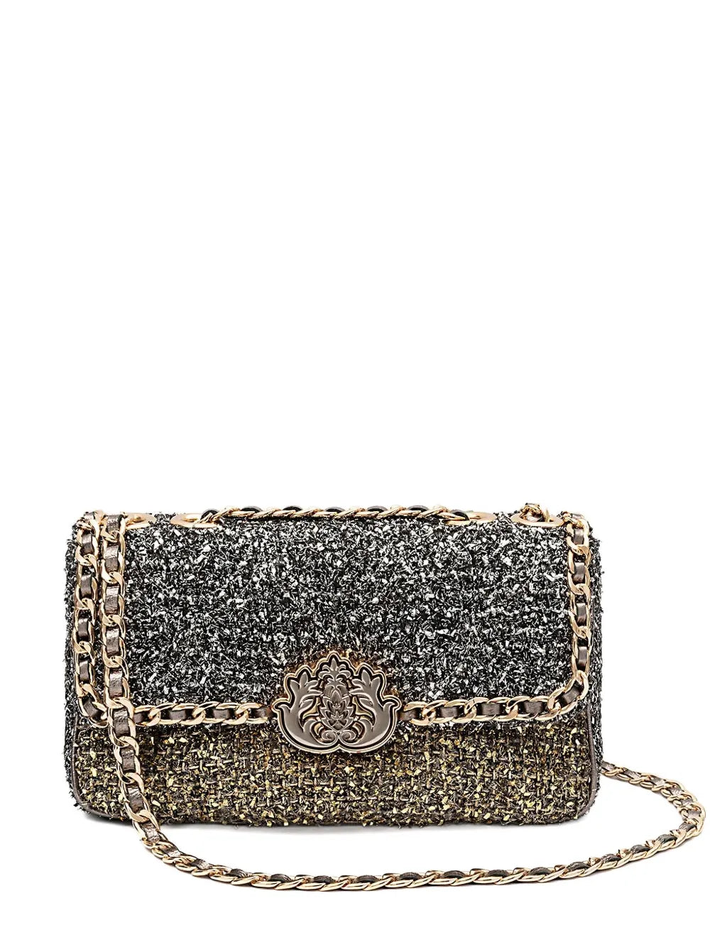 Isla Tweed Metallic Woven Shoulder Bag