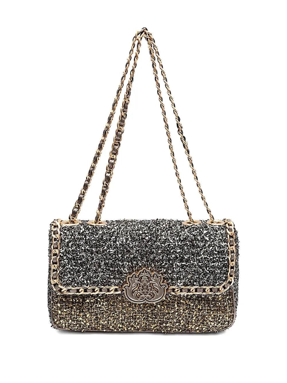 Isla Tweed Metallic Woven Shoulder Bag