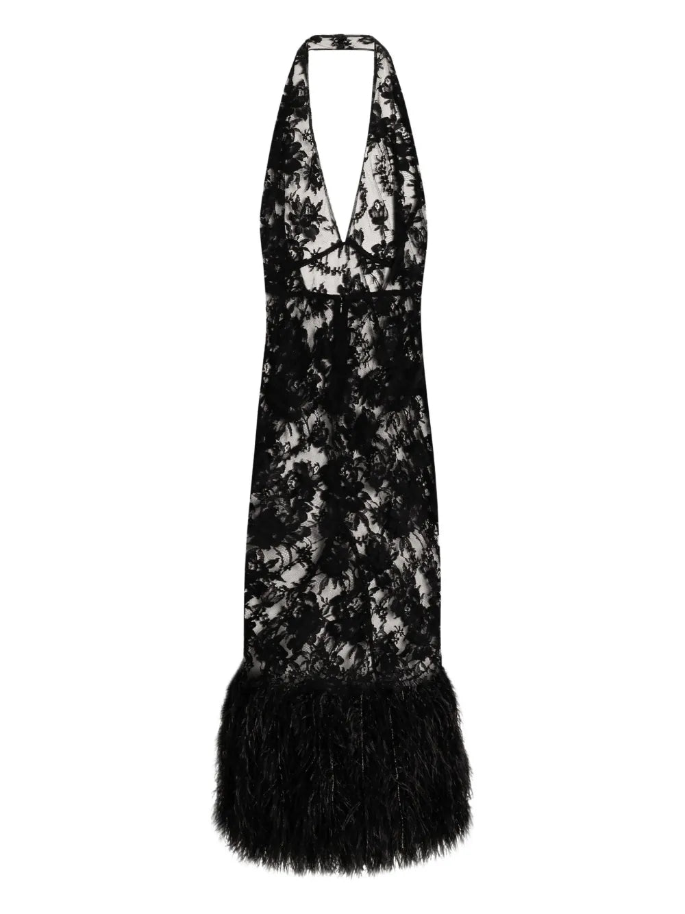 Dolce Gabbana Feather Trimmed Lace Dress