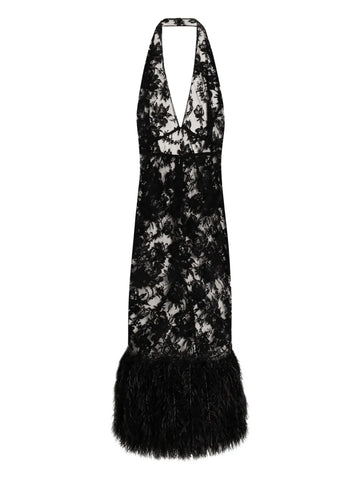 Dolce Gabbana Feather Trimmed Lace Dress