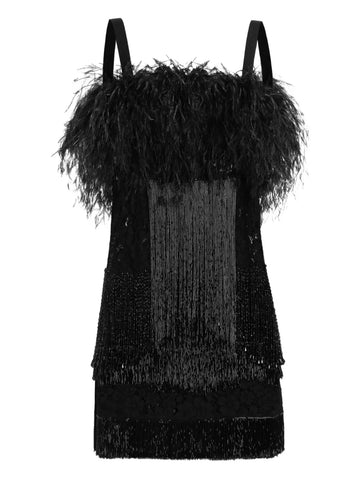 Dolce Gabbana Feather Trimmed Fringe Mini Dress