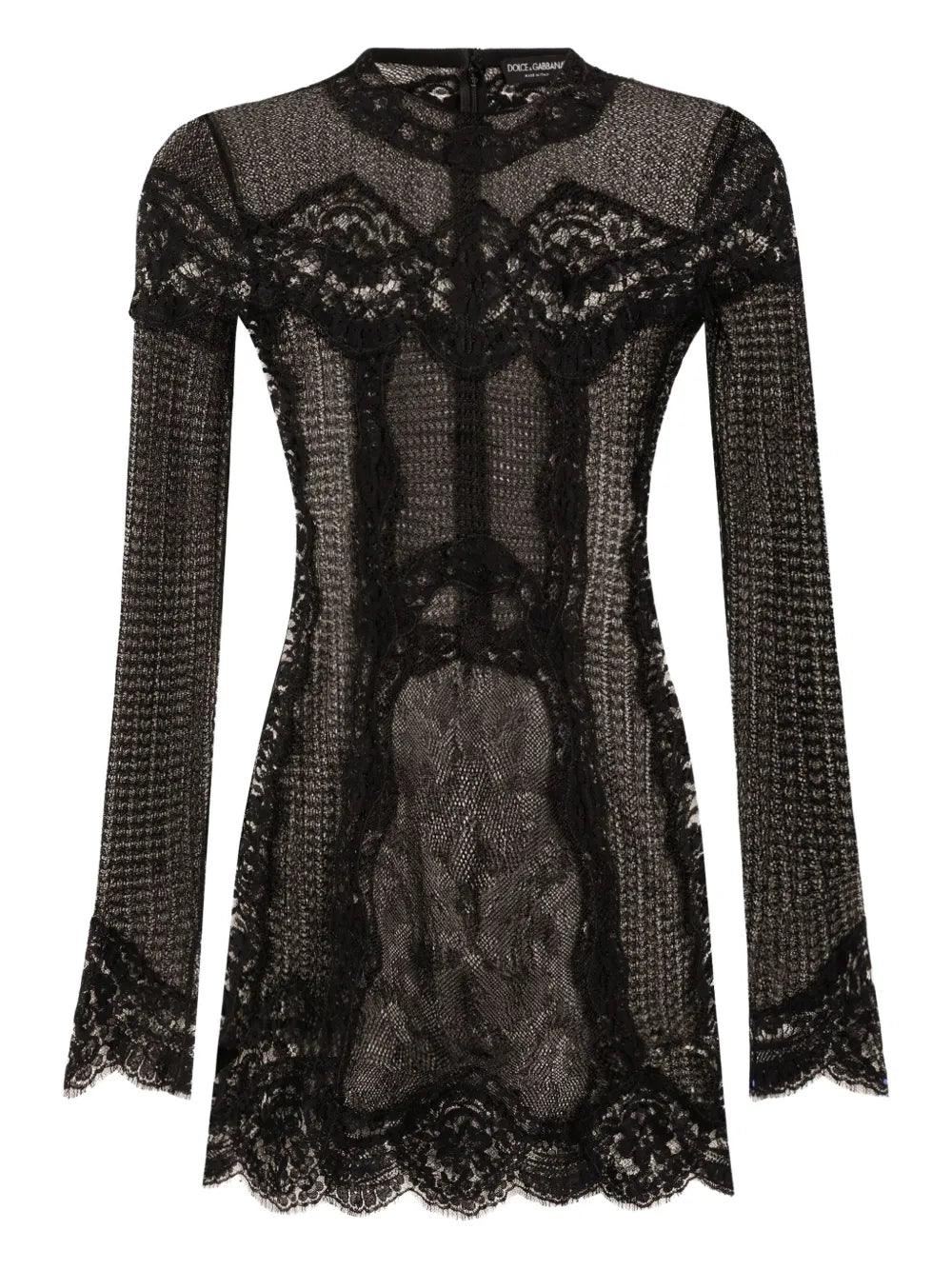 Dolce Gabbana Lace Panel Long Sleeve Mini Dress