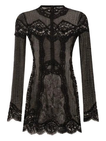 Dolce Gabbana Lace Panel Long Sleeve Mini Dress