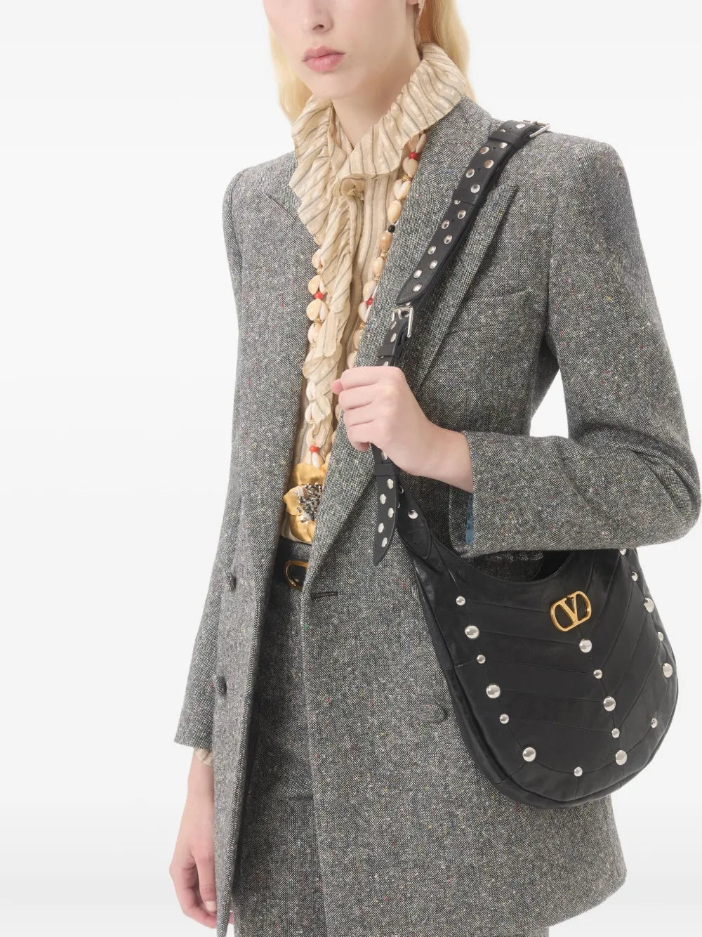 Valentino Garavani Small Hoboho Chevron Quilted Studded Shoulder Bag