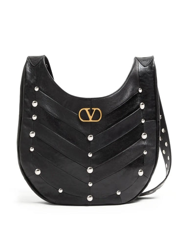 Valentino Garavani Chevron Pattern Stud Embellished Shoulder Bag