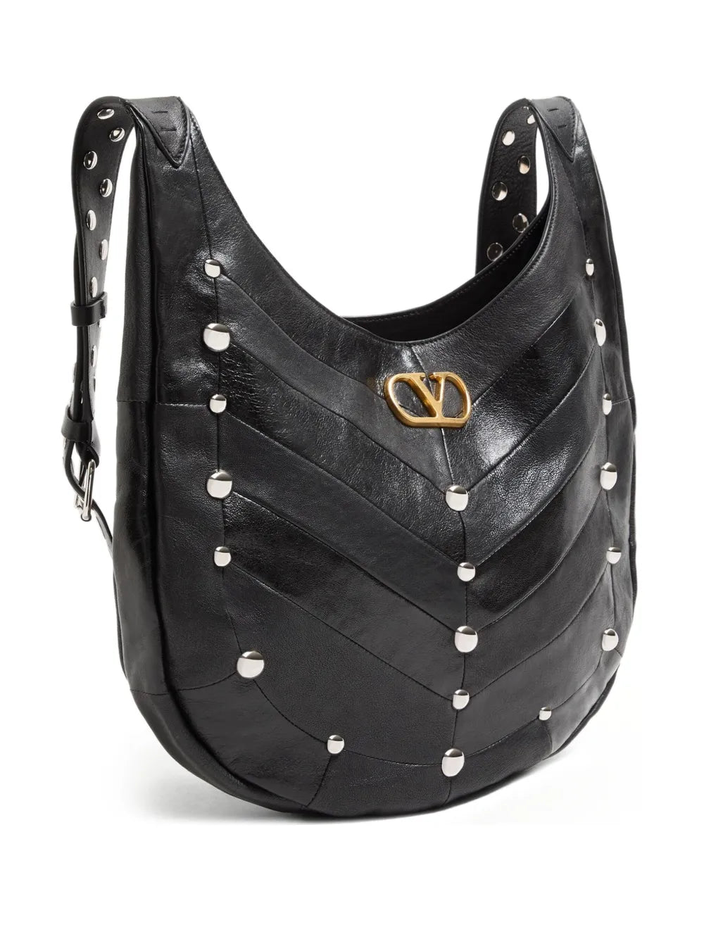 Valentino Garavani Chevron Pattern Stud Embellished Shoulder Bag
