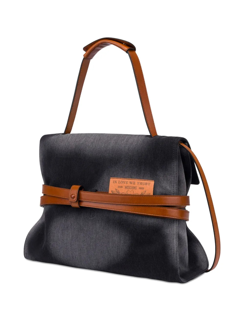 Moschino Leather Trimmed Denim Shoulder Bag