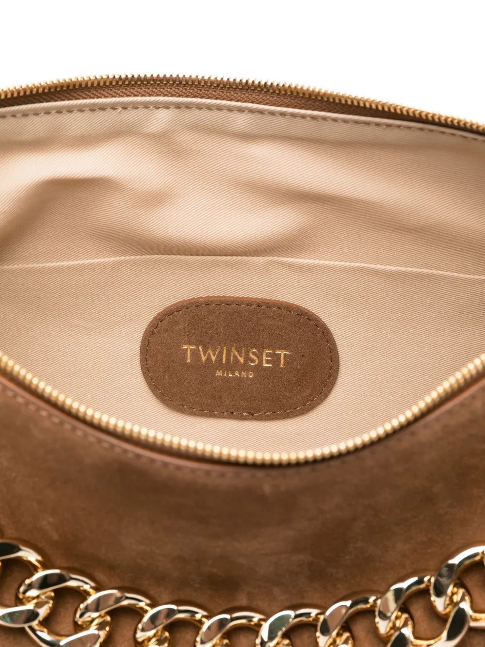 Twinset Liliane Chain Embellished Suede Shoulder Bag
