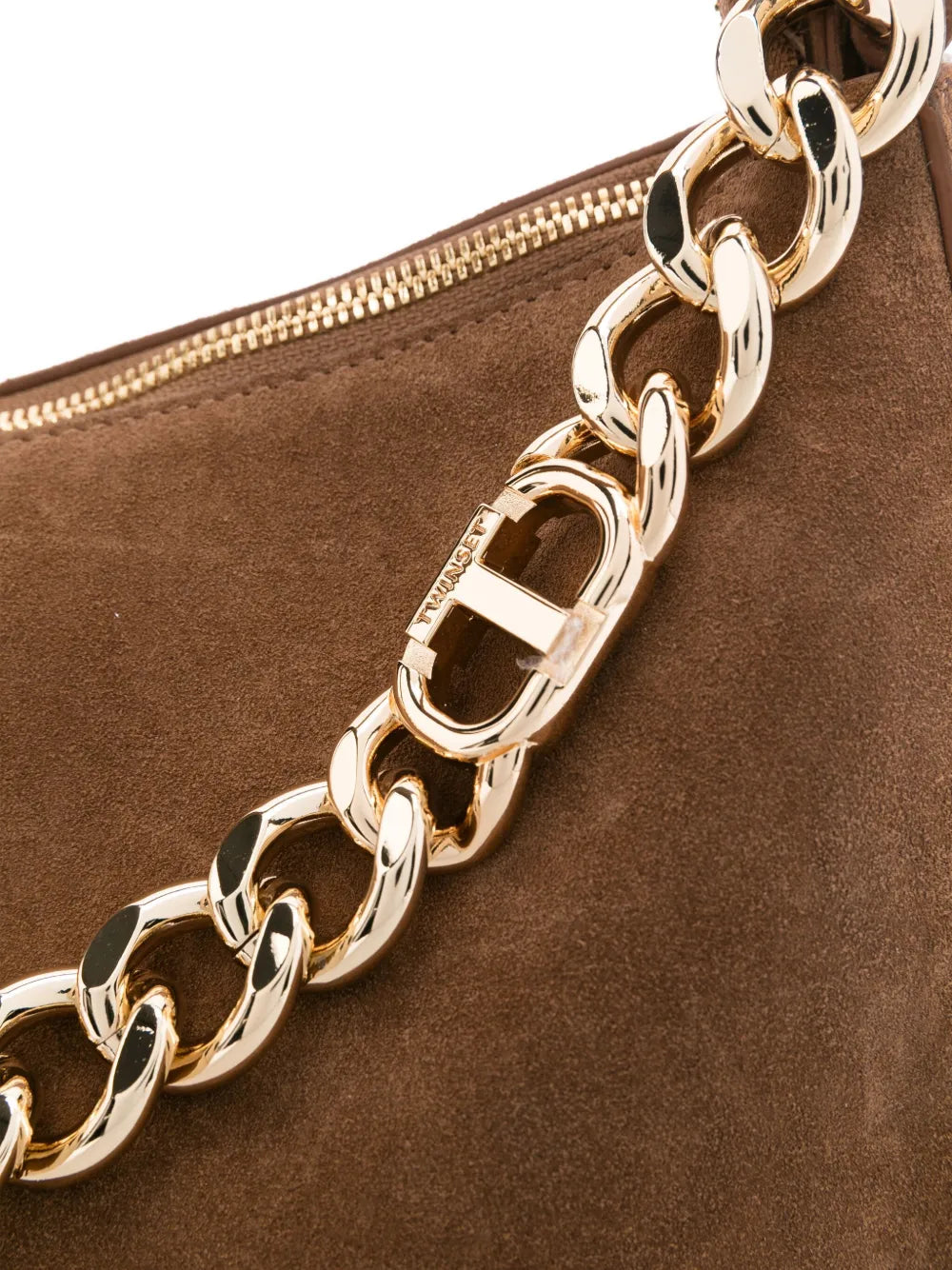 Twinset Liliane Chain Embellished Suede Shoulder Bag