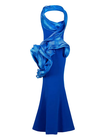 Gaby Charbachy Draped Ruffle Evening Gown