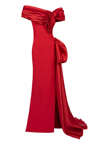 Gaby Charbachy Ruffled Bow Embellished Evening Gown