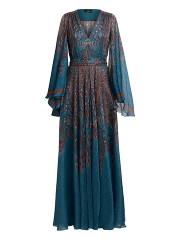 Etro Paisley Print Bell Sleeve Maxi Dress