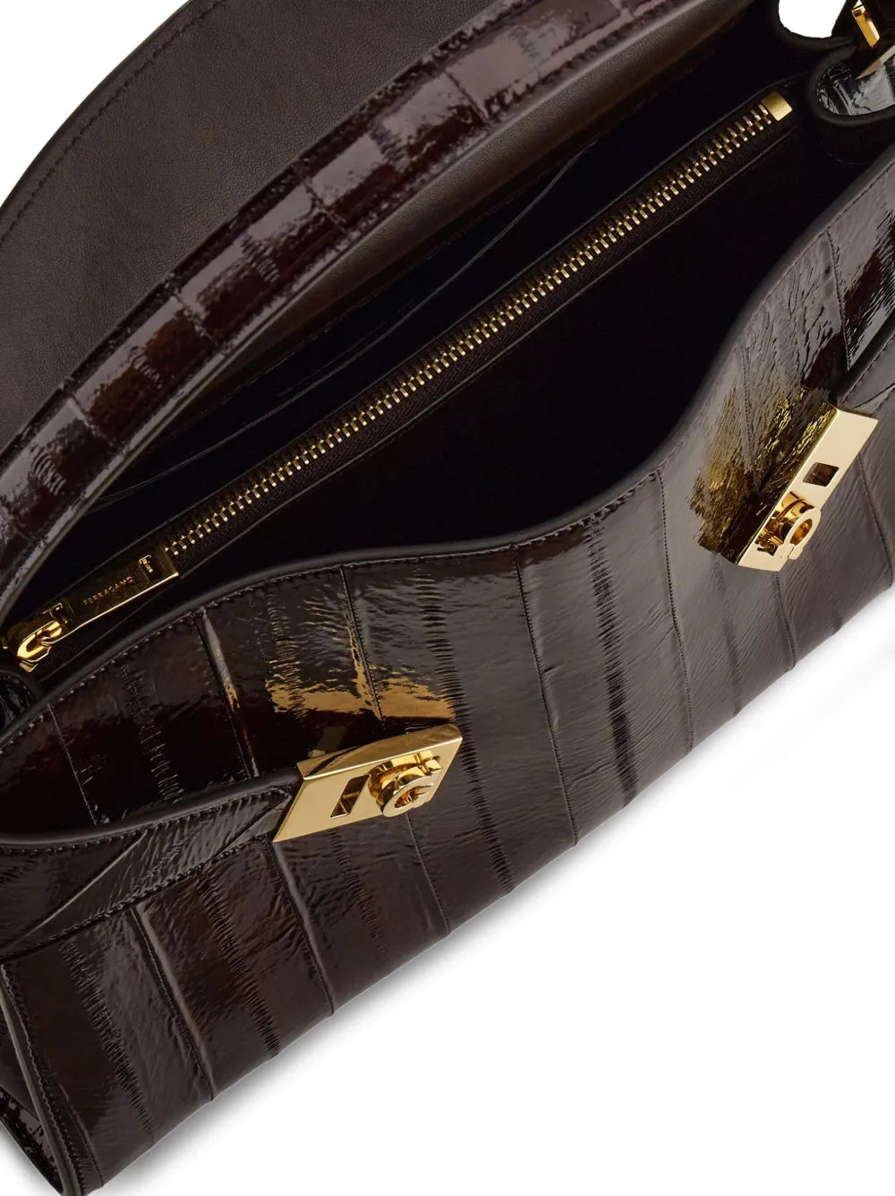 Ferragamo Medium Hug Gancini Buckles Eel Skin Shoulder Bag