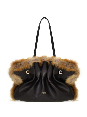 Ferragamo Medium Soft Calfskin Trimmed Shoulder Bag