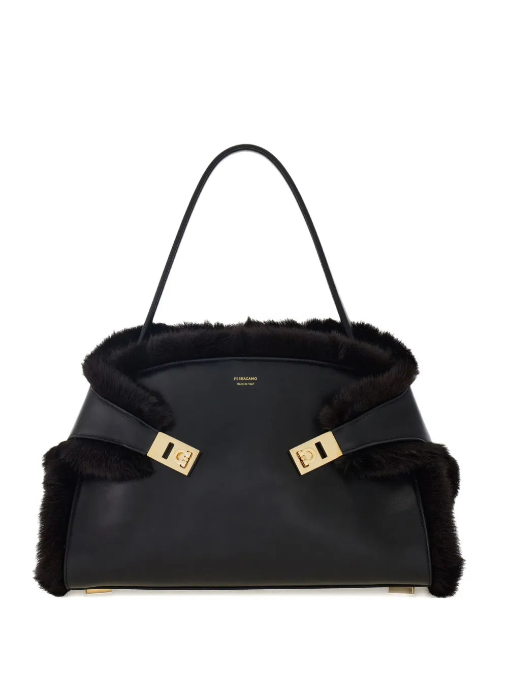Ferragamo Medium Hug Soft Fur Trimmed Shoulder Bag