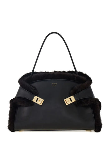 Ferragamo Medium Hug Soft Fur Trimmed Shoulder Bag