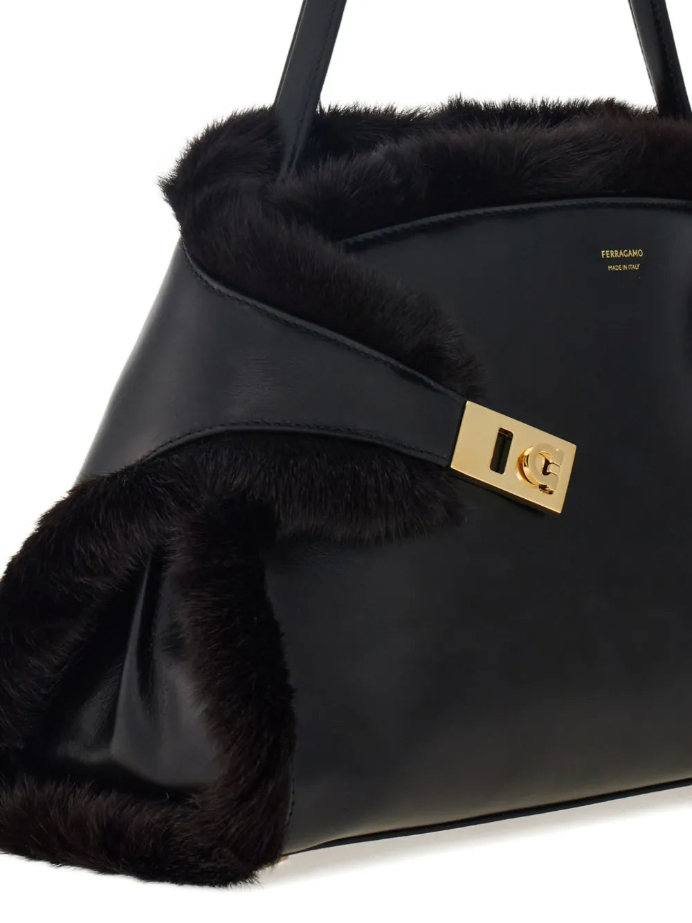 Ferragamo Medium Hug Soft Fur Trimmed Shoulder Bag