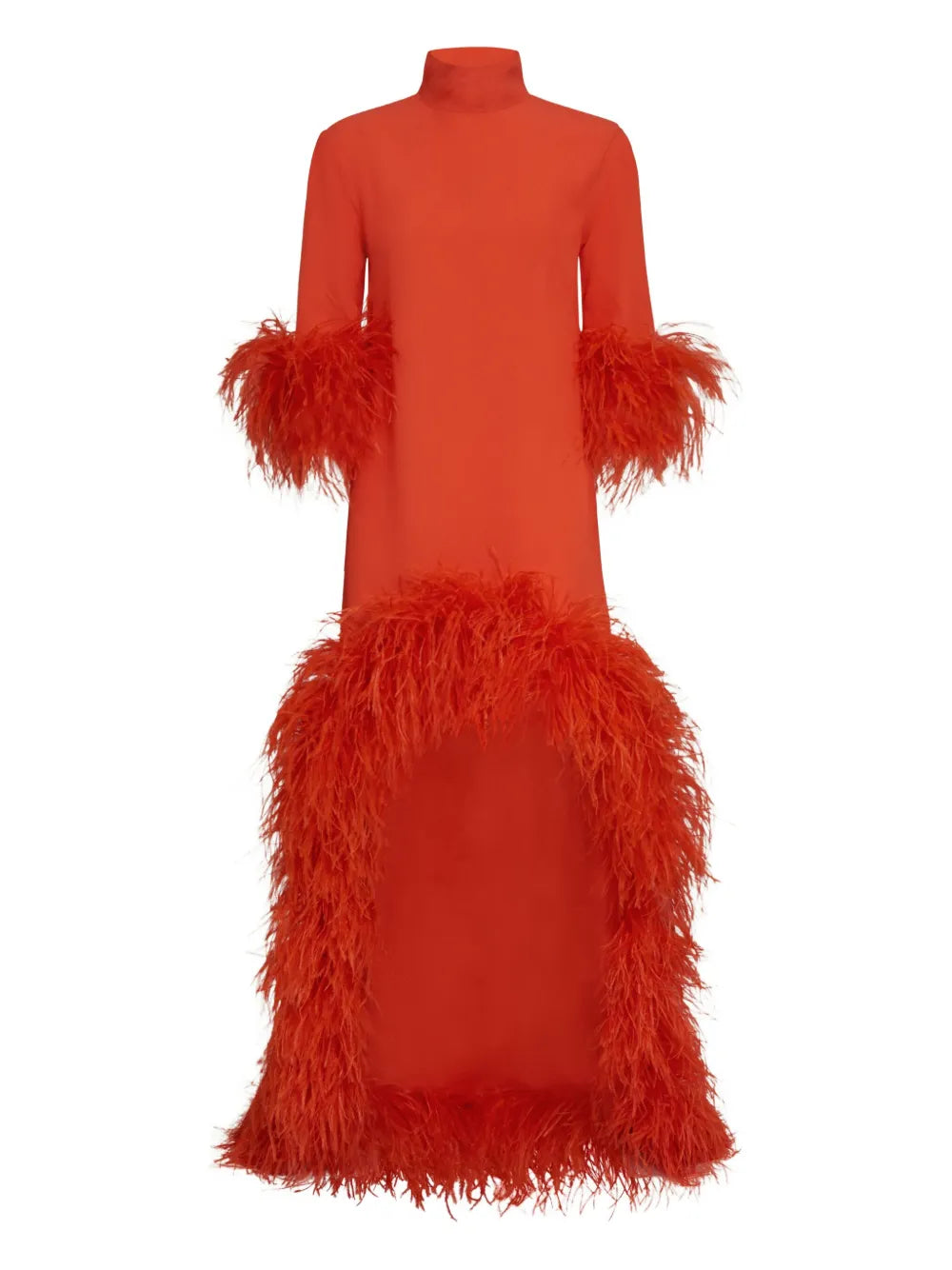 Taller Marmo Gina Extravaganza Feather Trimmed High Low Dress