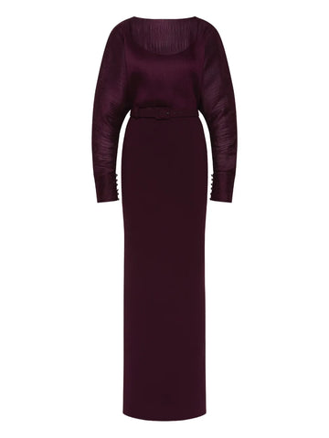 Rebecca Vallance Syrah Pleated Belted Gown
