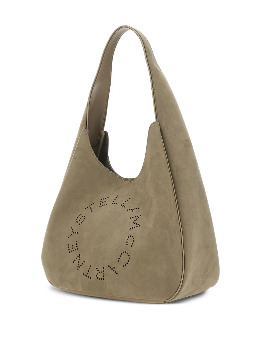 Stella Mccartney Large Logo Perforated Suede Shoulder Bag