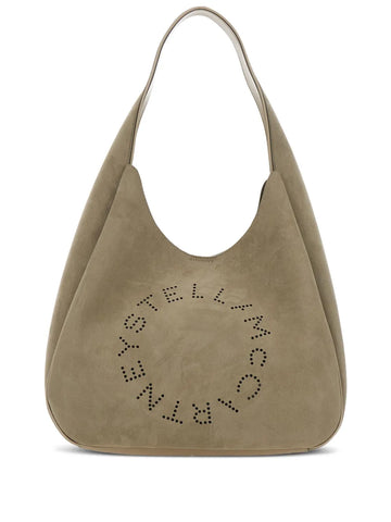 Stella Mccartney Large Logo Perforated Suede Shoulder Bag