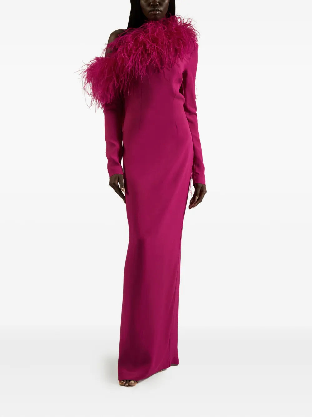 Taller Marmo Feather Trimmed One Shoulder Dress