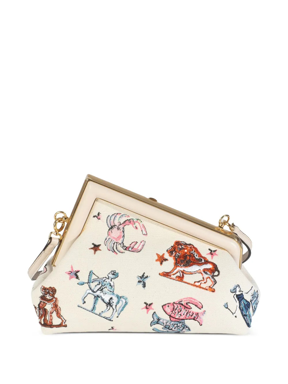 Fendi Pre Owned Astrology Embroidered Canvas Bag