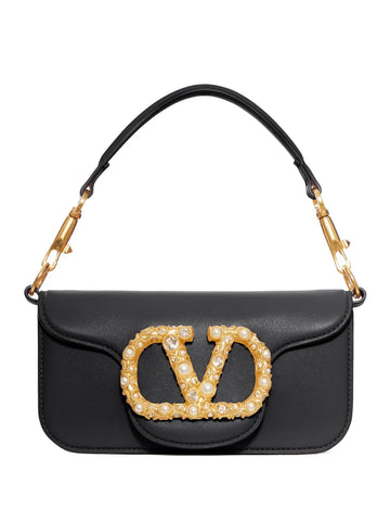 Valentino Garavani Vlogo Embellished Clasp Leather Shoulder Bag
