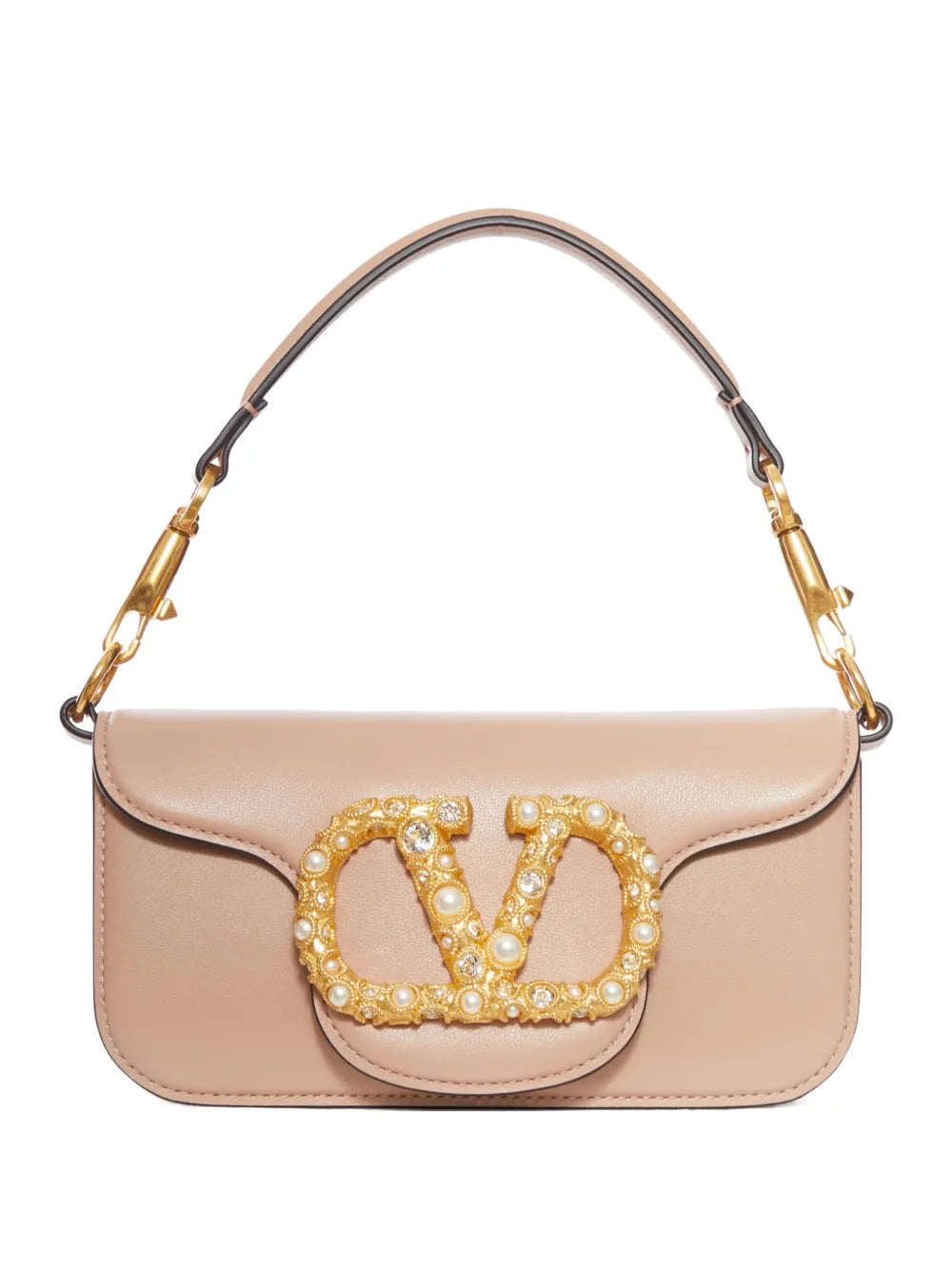 Valentino Garavani Vlogo Pearl Embellished Leather Shoulder Bag