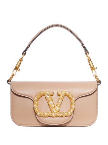 Valentino Garavani Vlogo Pearl Embellished Leather Shoulder Bag