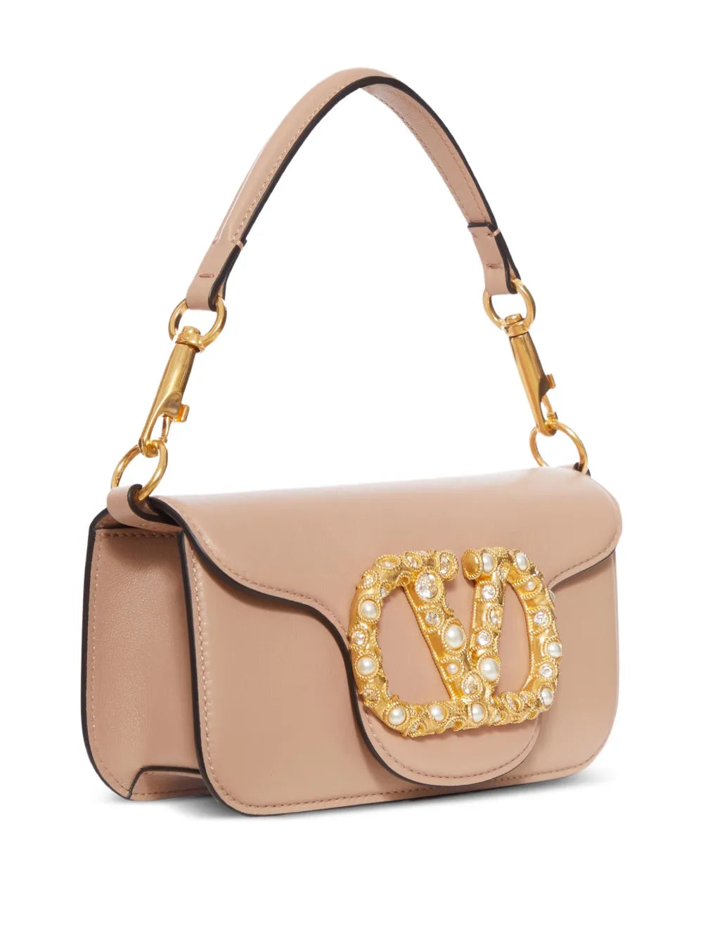 Valentino Garavani Vlogo Pearl Embellished Leather Shoulder Bag