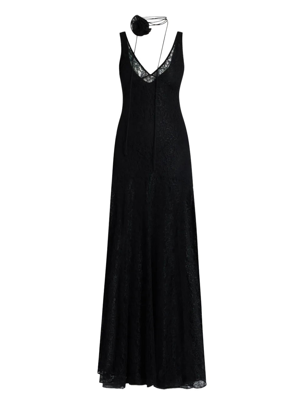 De La Vali Lace Overlay V Neck Dress