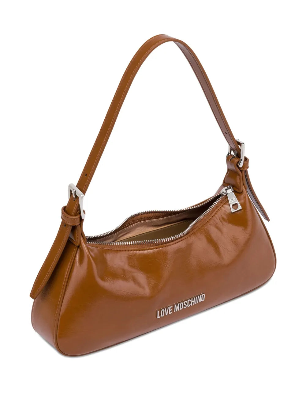 Love Moschino Curved Leather Shoulder Bag