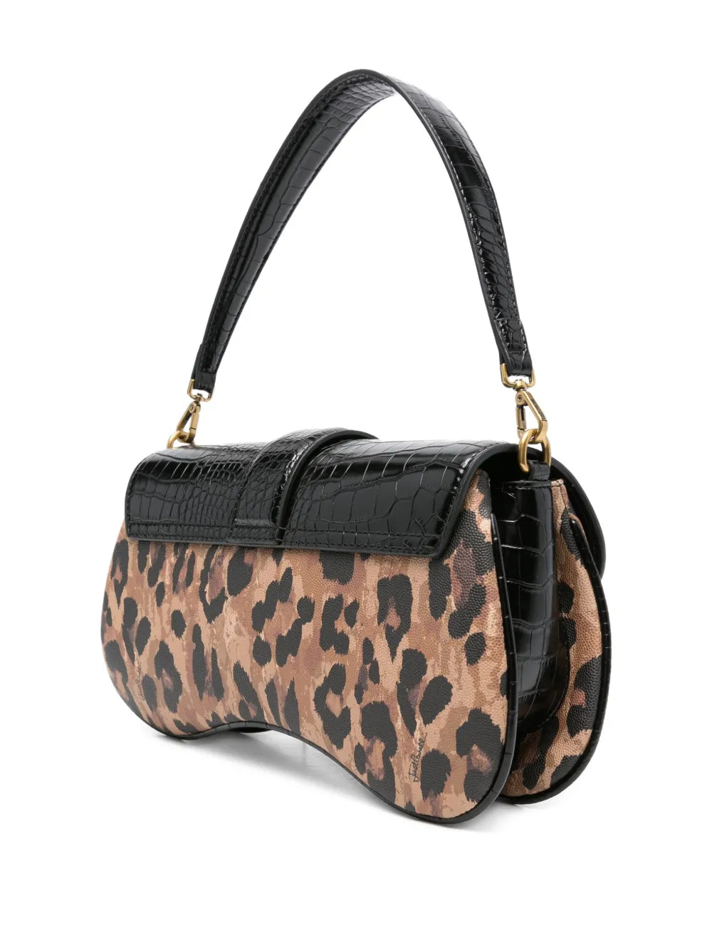 Just Cavalli Snake Buckle Leopard Print Shoulder Bag