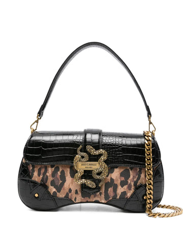 Just Cavalli Snake Buckle Leopard Print Shoulder Bag