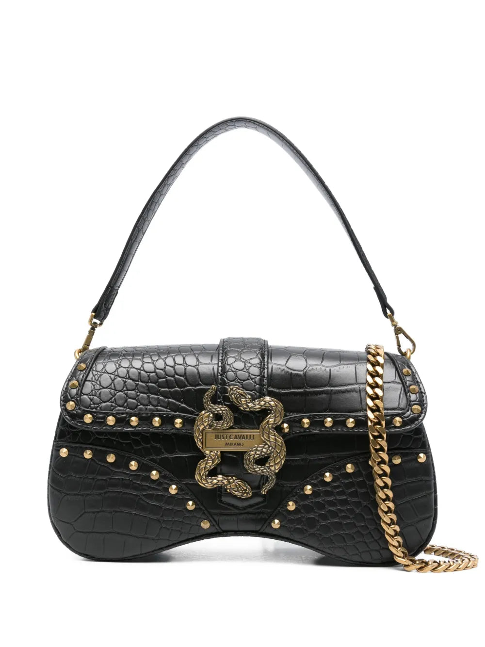 Just Cavalli Snake Embellished Studded Shoulder Bag