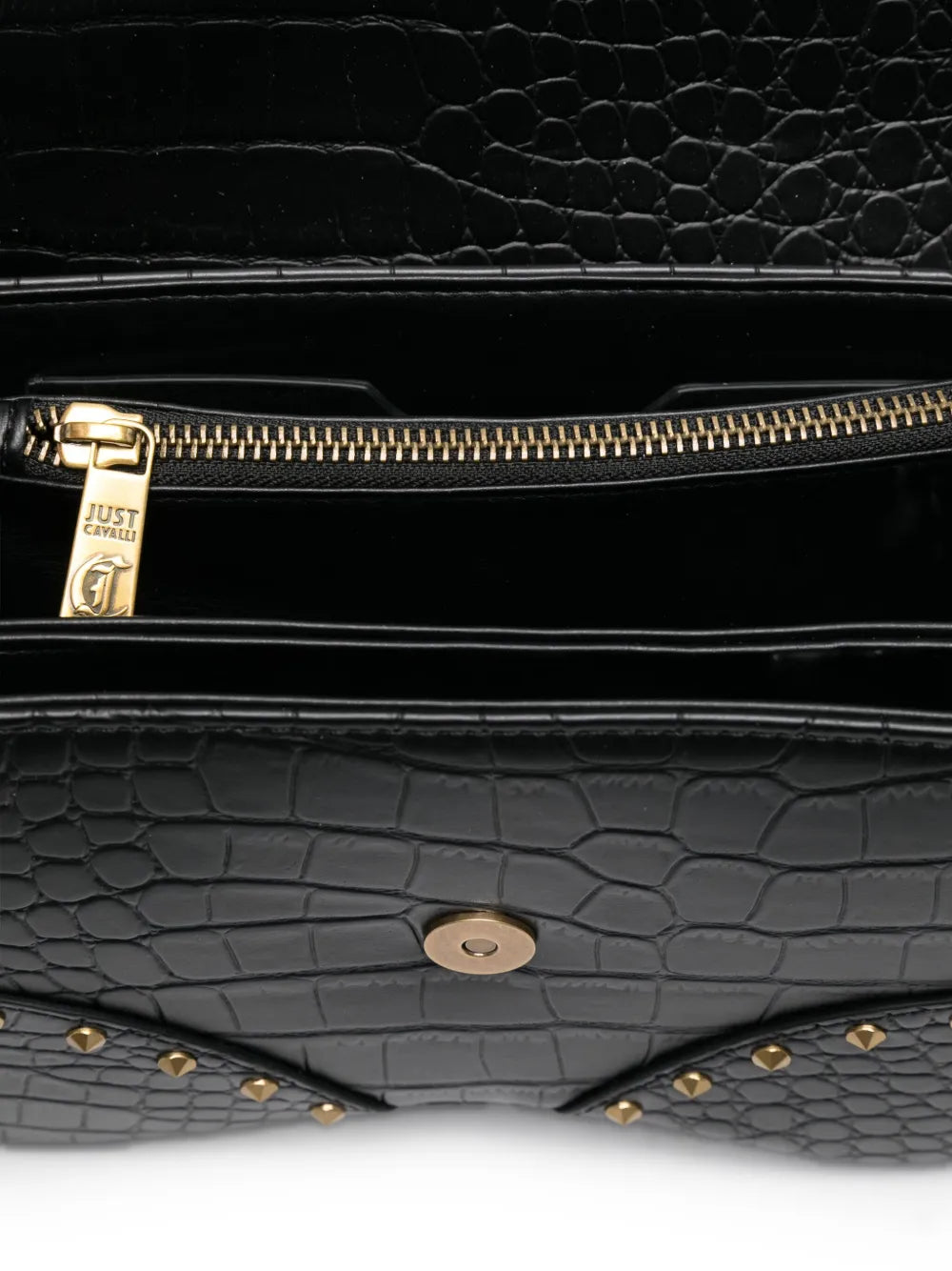 Just Cavalli Snake Embellished Studded Shoulder Bag