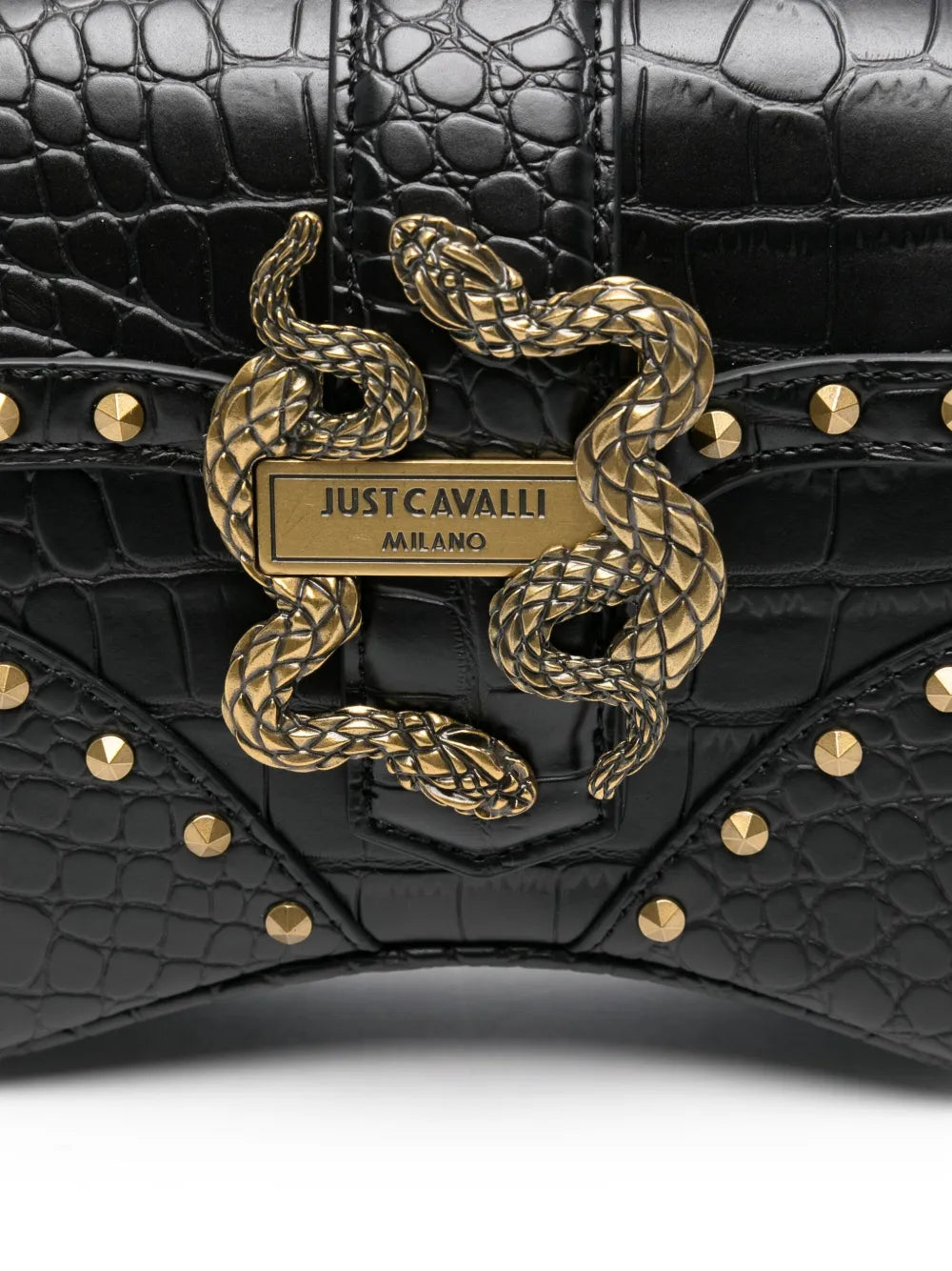 Just Cavalli Snake Embellished Studded Shoulder Bag