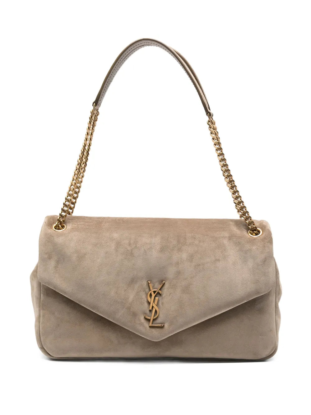 Saint Laurent Large Calypso Logo Plaque Suede Shoulder Bag