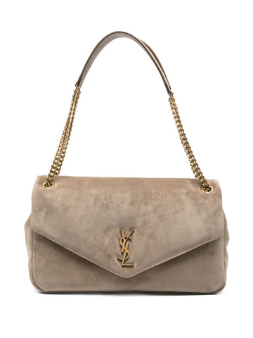 Saint Laurent Large Calypso Logo Plaque Suede Shoulder Bag