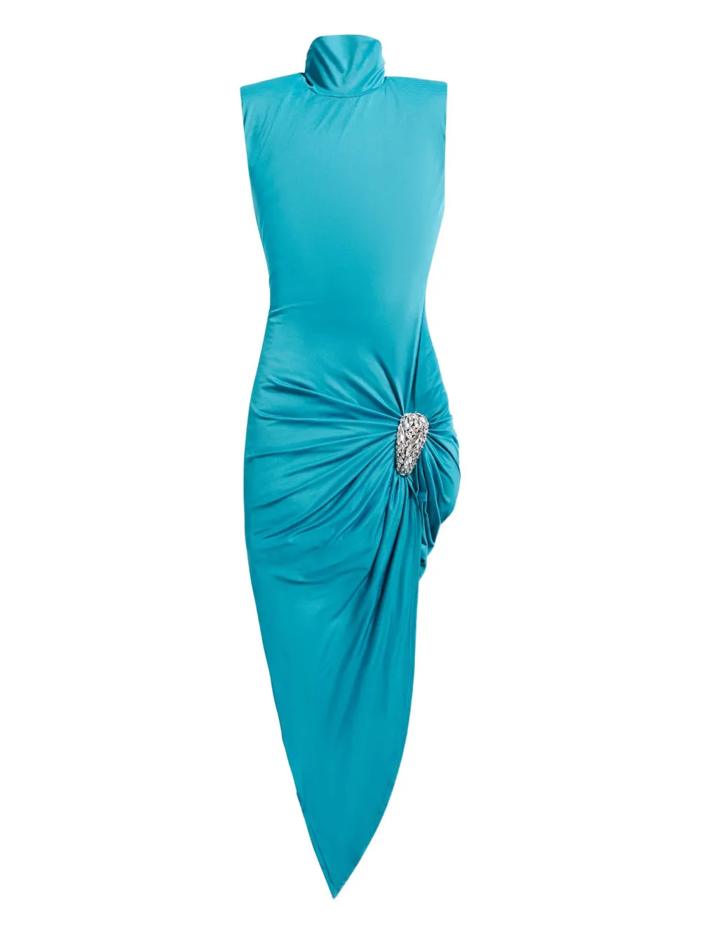 Area Crystal Embellished Draped Midi Dress