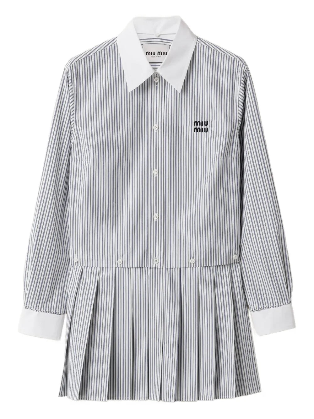 Miu Miu Pleated Striped Mini Shirt Dress