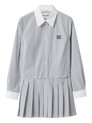 Miu Miu Pleated Striped Mini Shirt Dress