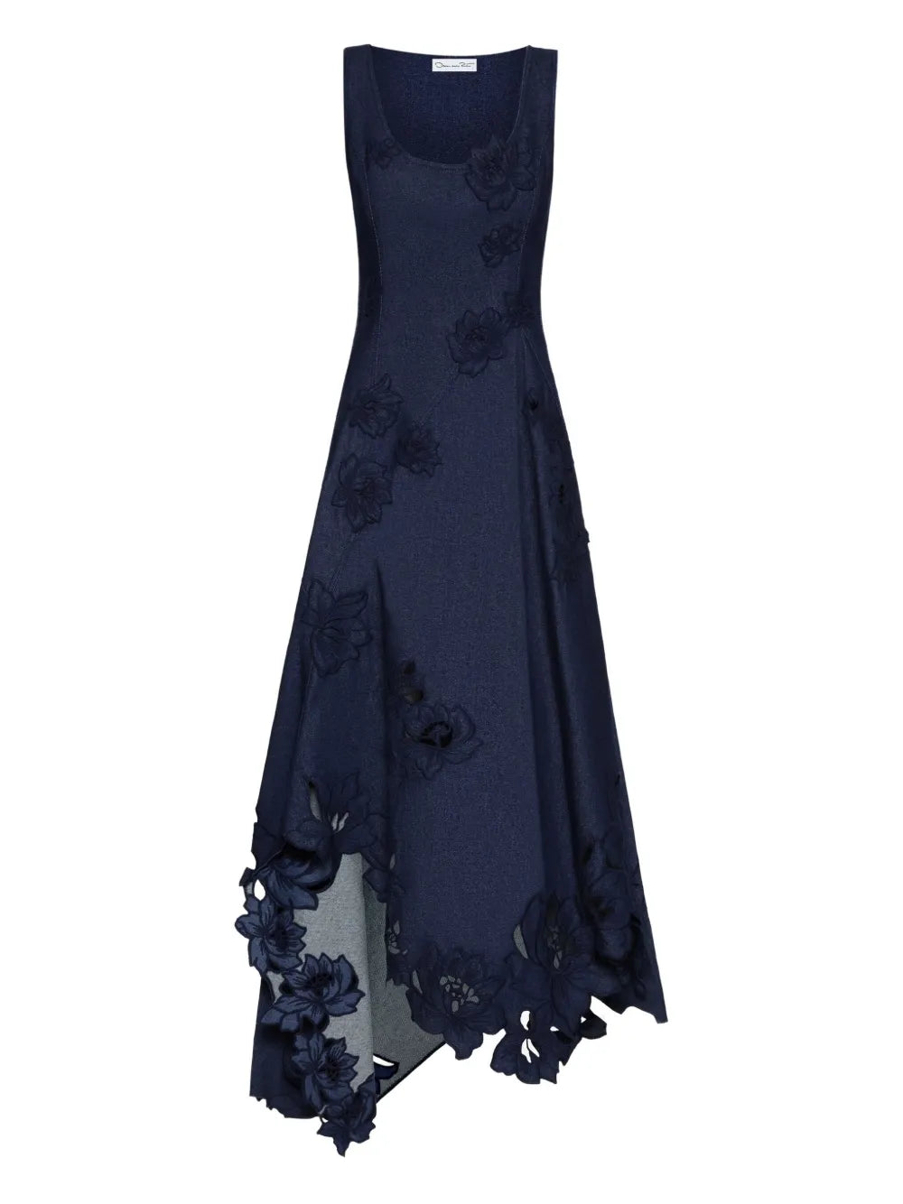 Oscar De La Renta Embroidered Floral Laser Cut Asymmetric Dress