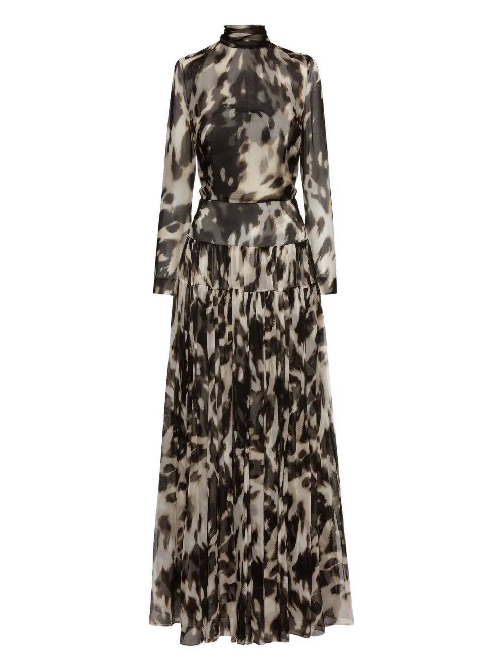Oscar De La Renta Cowhide Print Pleated Maxi Dress