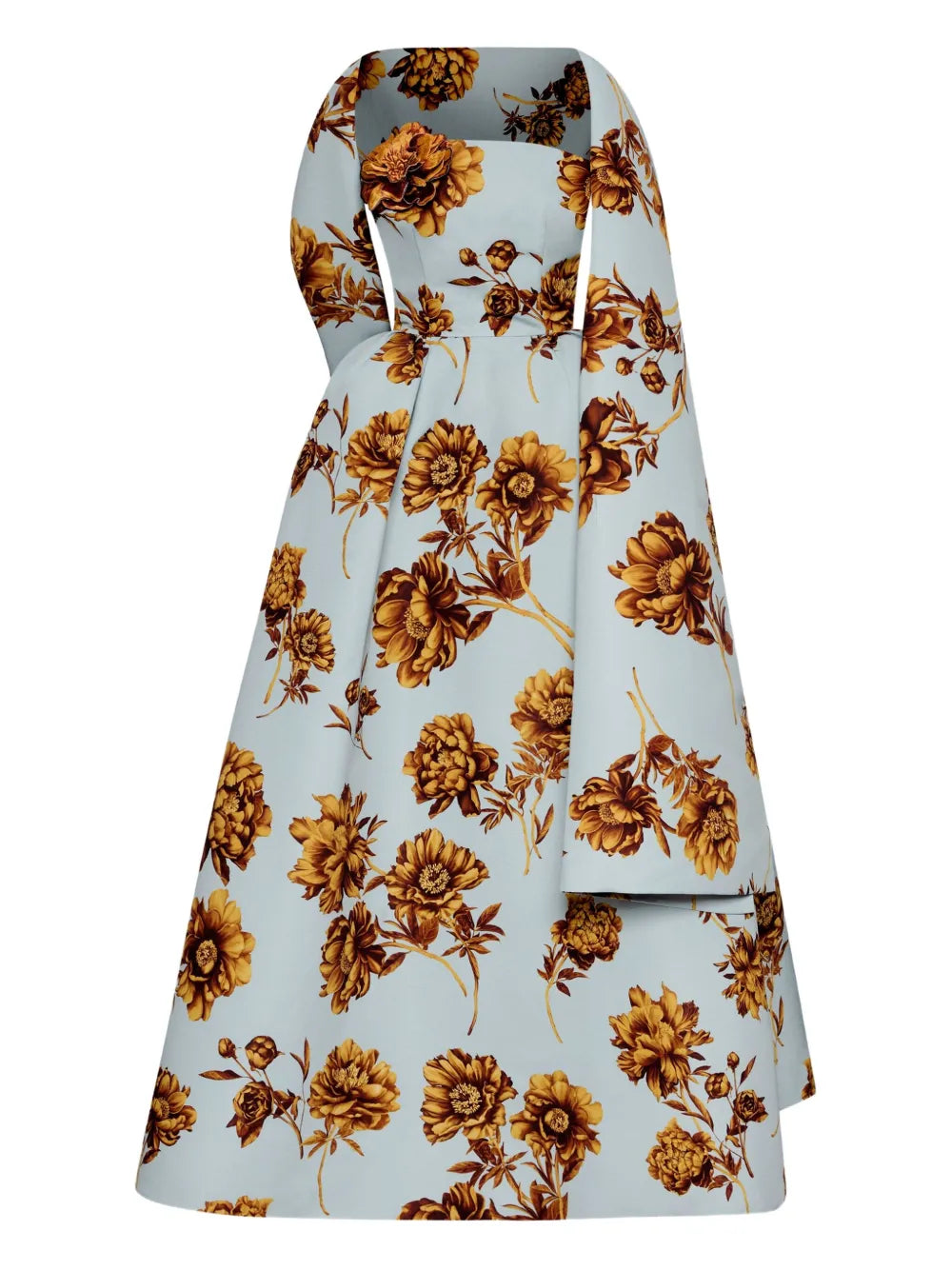 Oscar De La Renta Floral Print Strapless Gown
