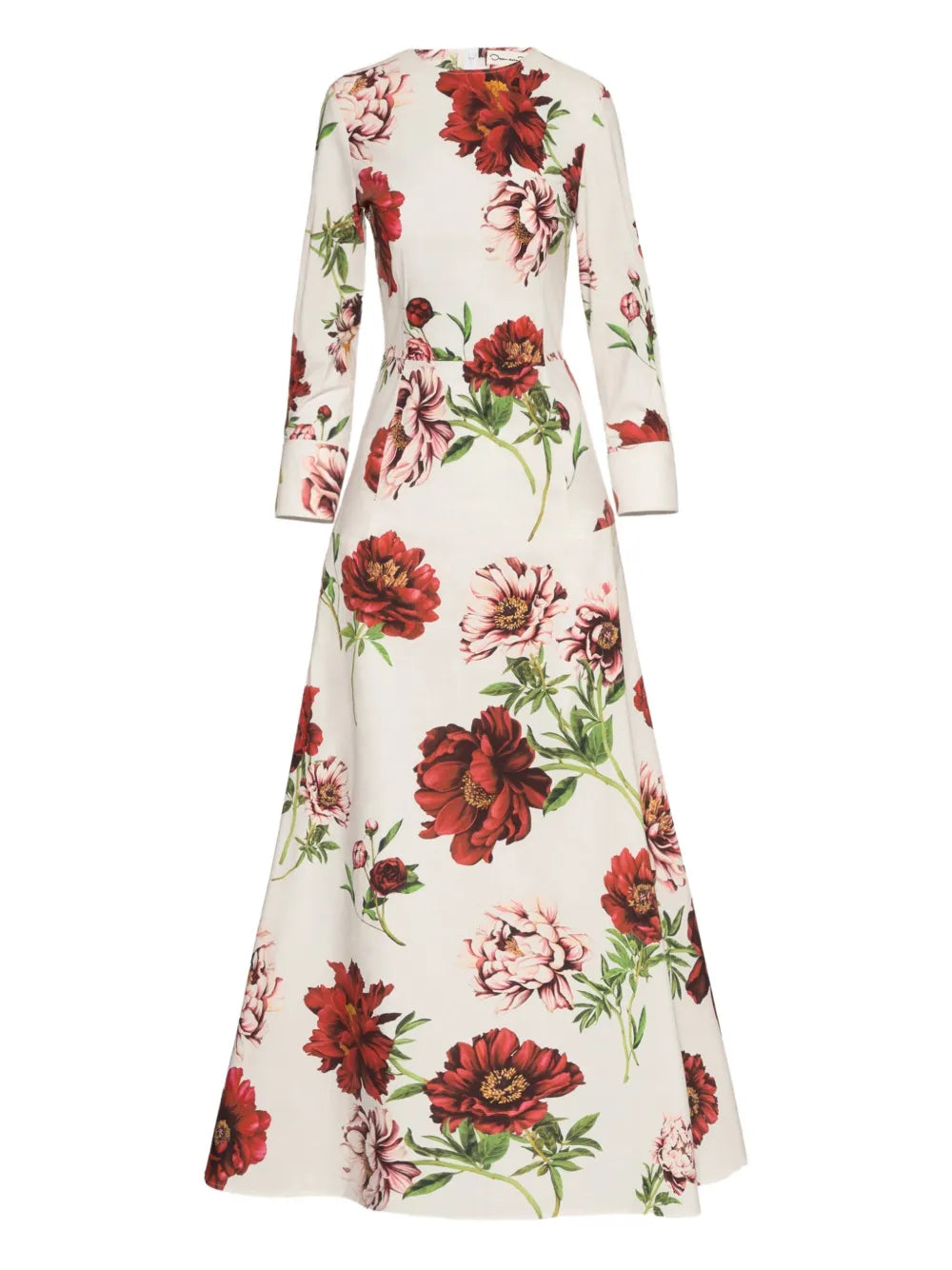 Oscar De La Renta Peony Print Three Quarter Sleeves Maxi Dress