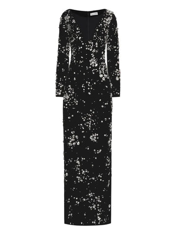 Oscar De La Renta Crystal Embellished Velvet Gown