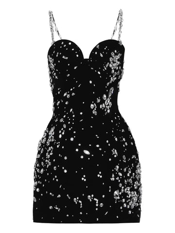 Oscar De La Renta Crystal Embellished Velvet Mini Dress