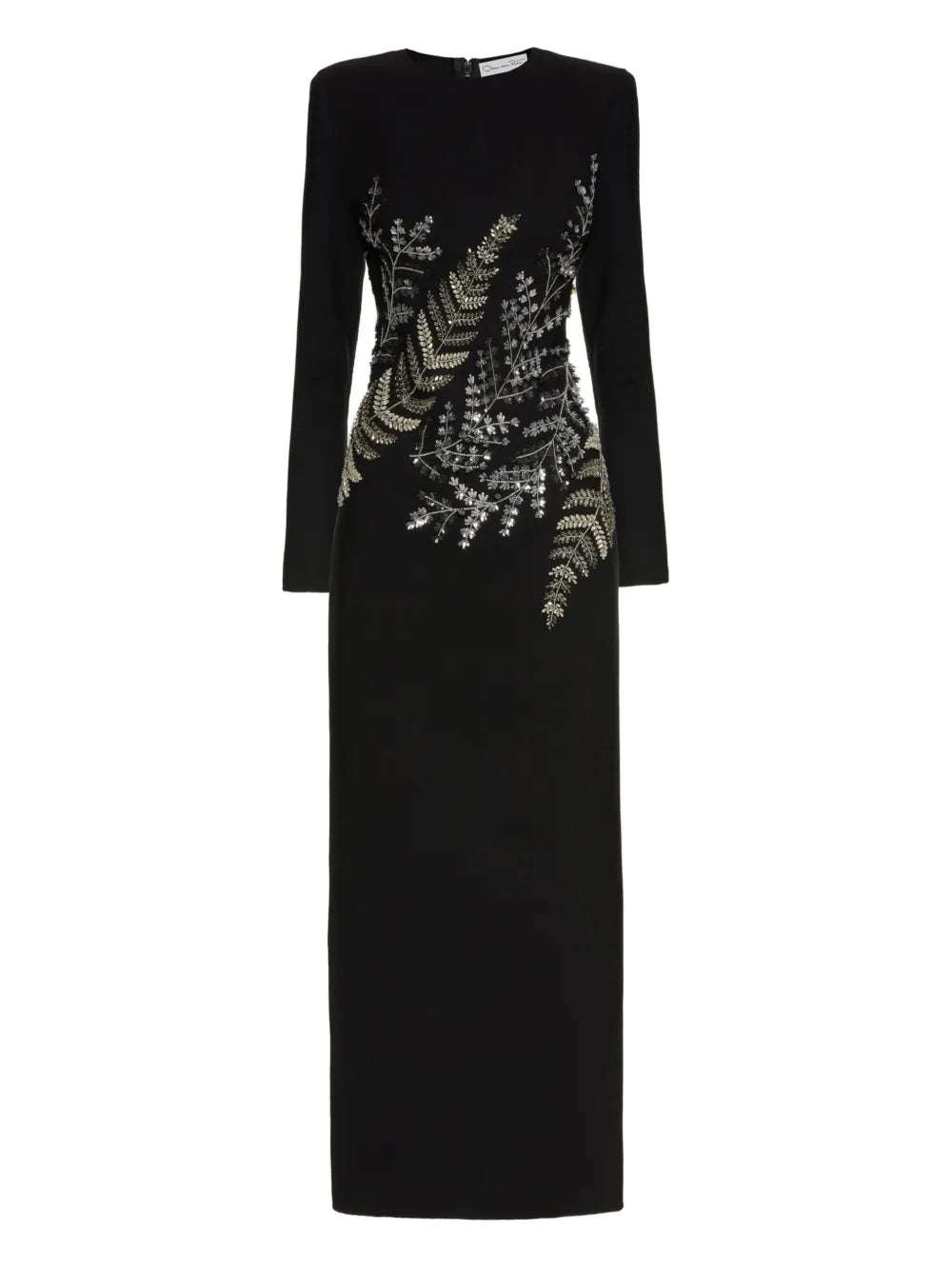 Oscar De La Renta Fern Embroidered Long Sleeve Gown